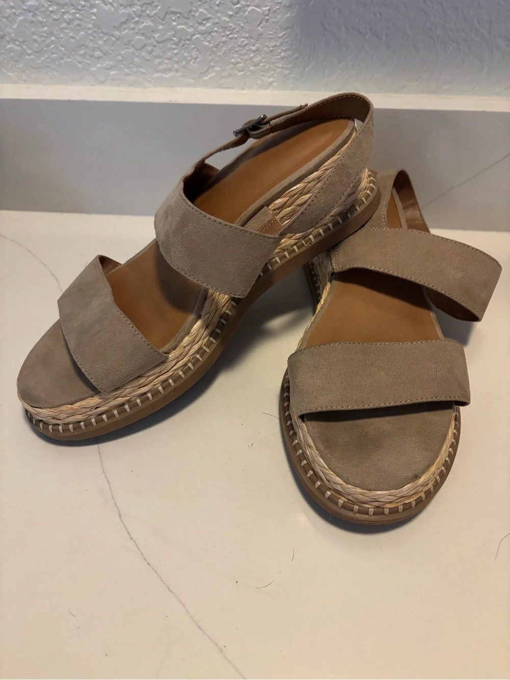 Universal Thread Taupe Suede Wedge Sandals with Espadrille Platform